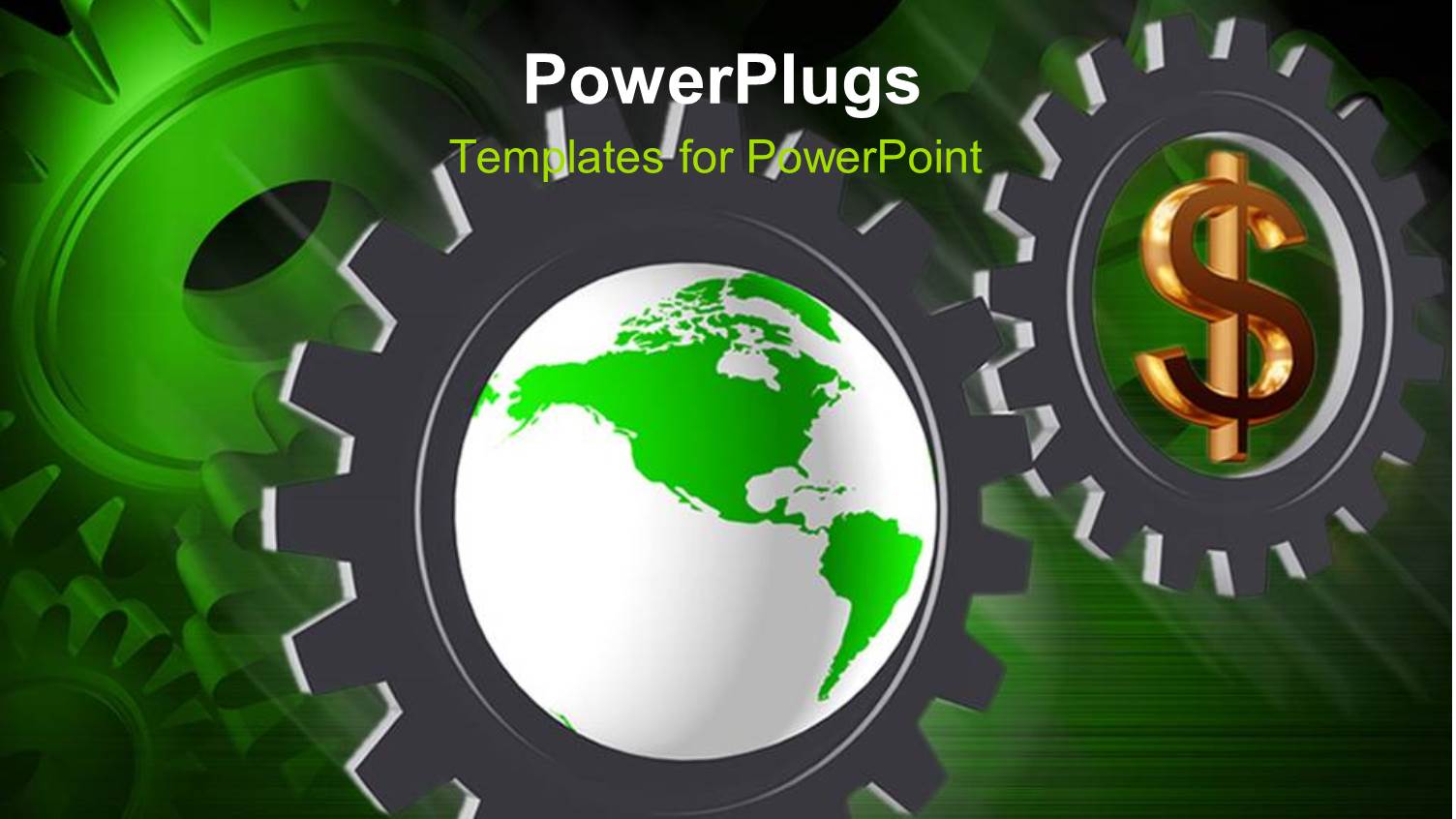 Three Gears, One with a Green Earth Globe and then Dollar Sign