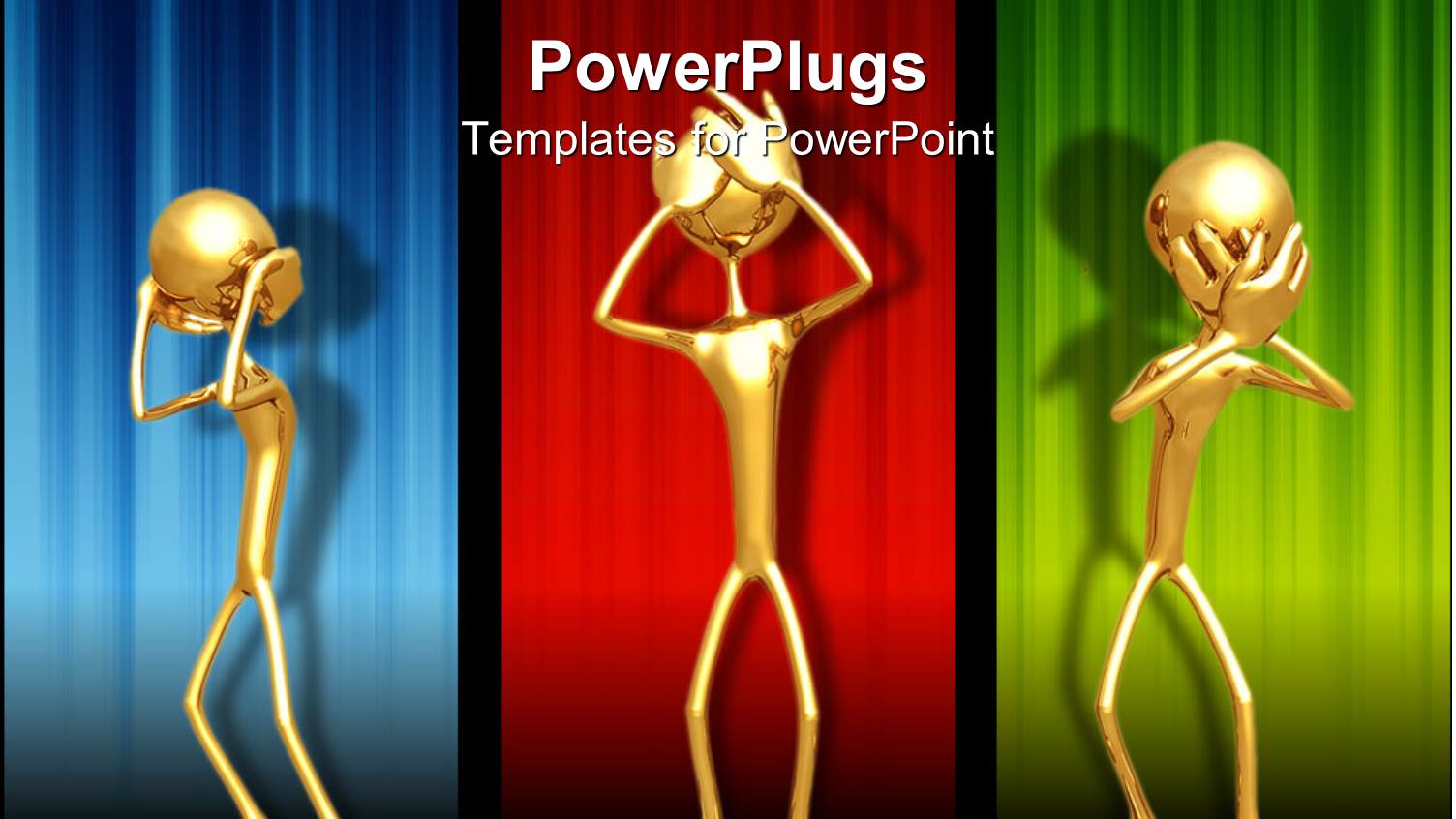 Three Gold Colored Depiction of Human Figures on a Colorful Background