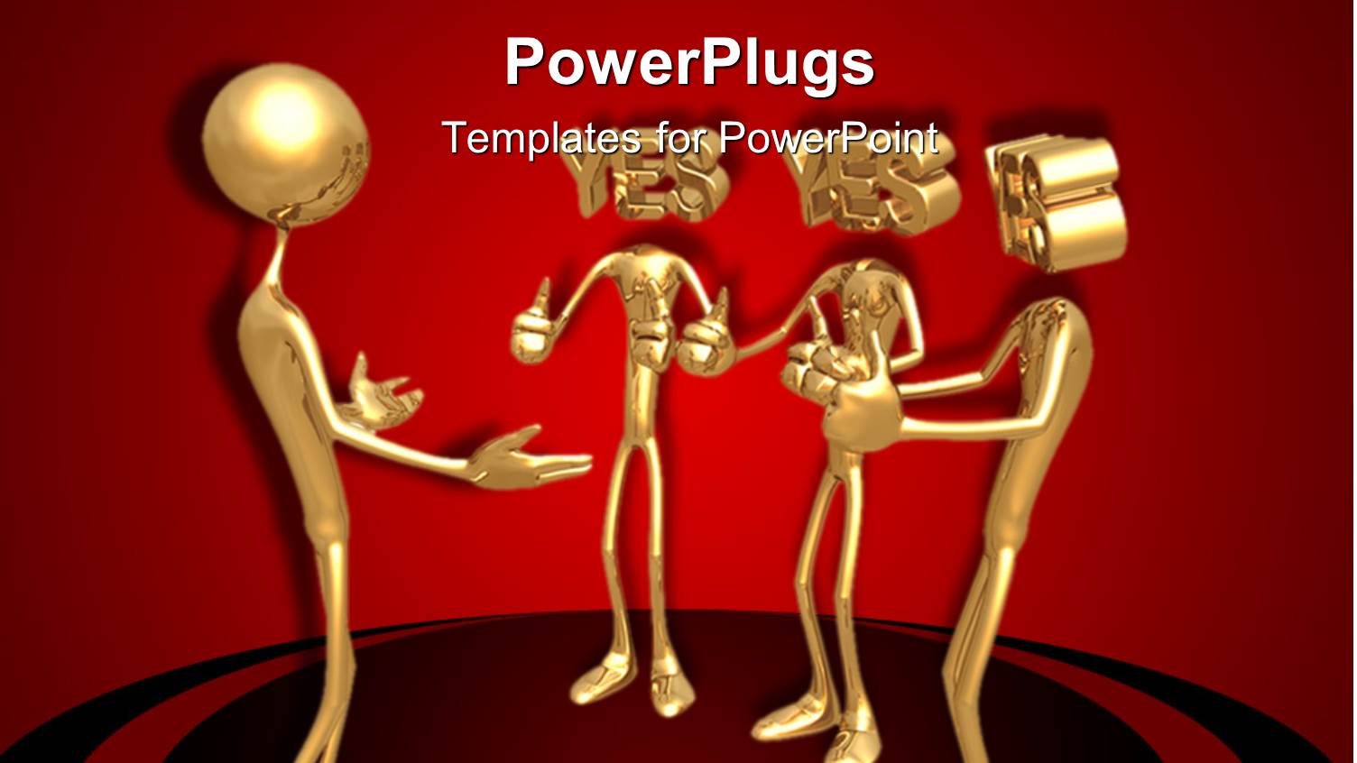 Three Gold Figures Saying Yes to Fourth with Thumbs Up Gestures