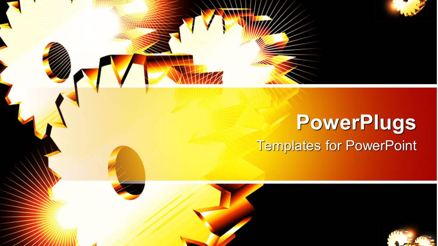 Three Golden Gears with Spark of Light Glowing on Black Background