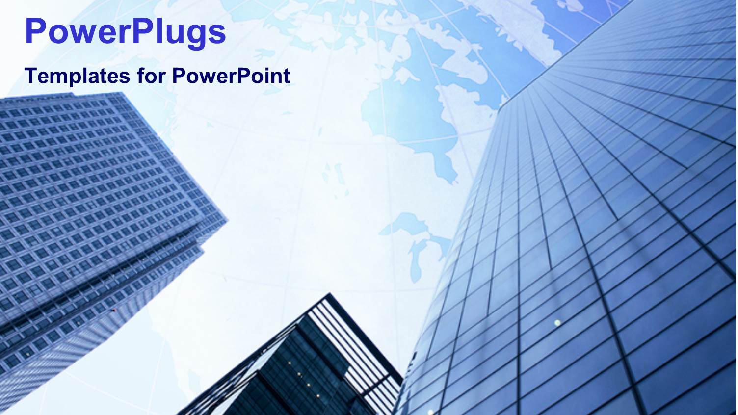 Three High Blue Buildings with Clear Blue Map  Sky