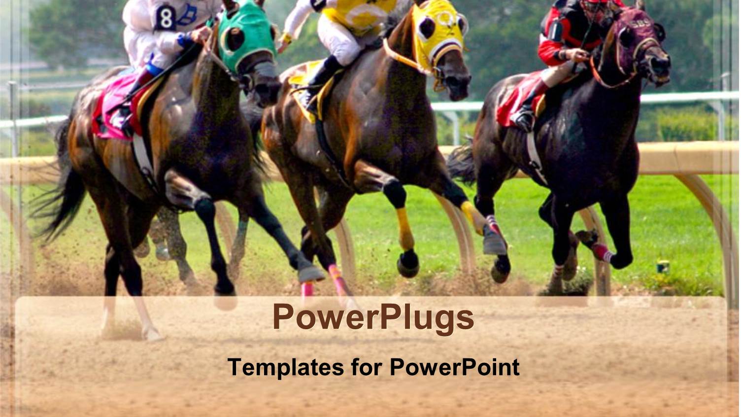 Three Horses Racing in Competition in Green Field as Background