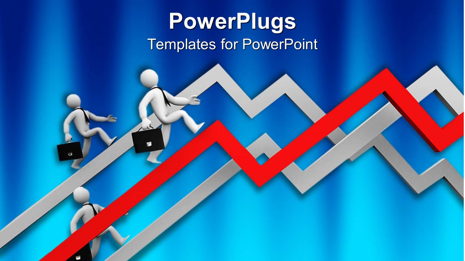 Three Human Characters Running Up Three Zigzag Lines on a Blue Background