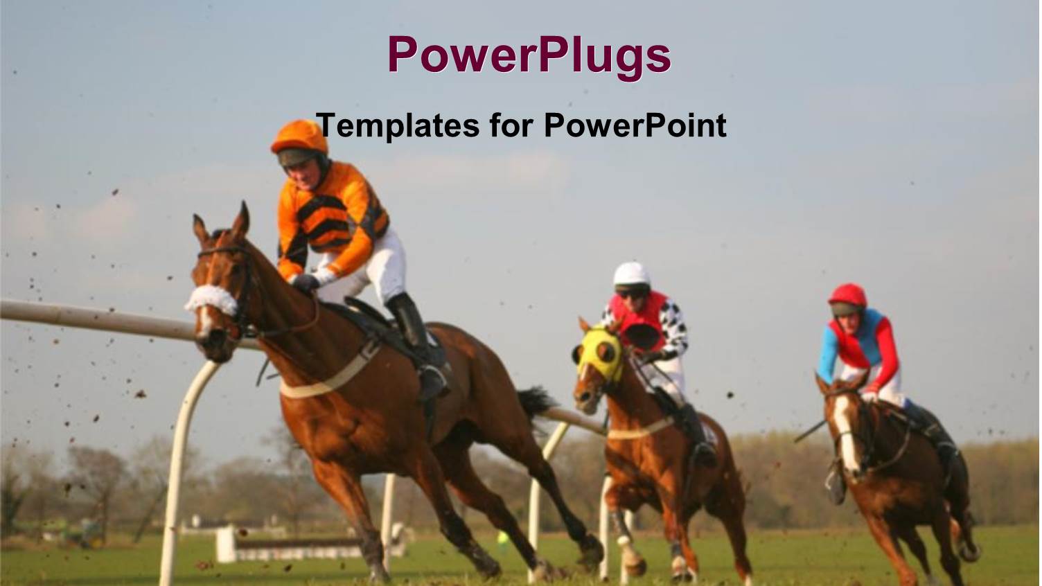 Three Jockeys Riding Race Horses Around Track