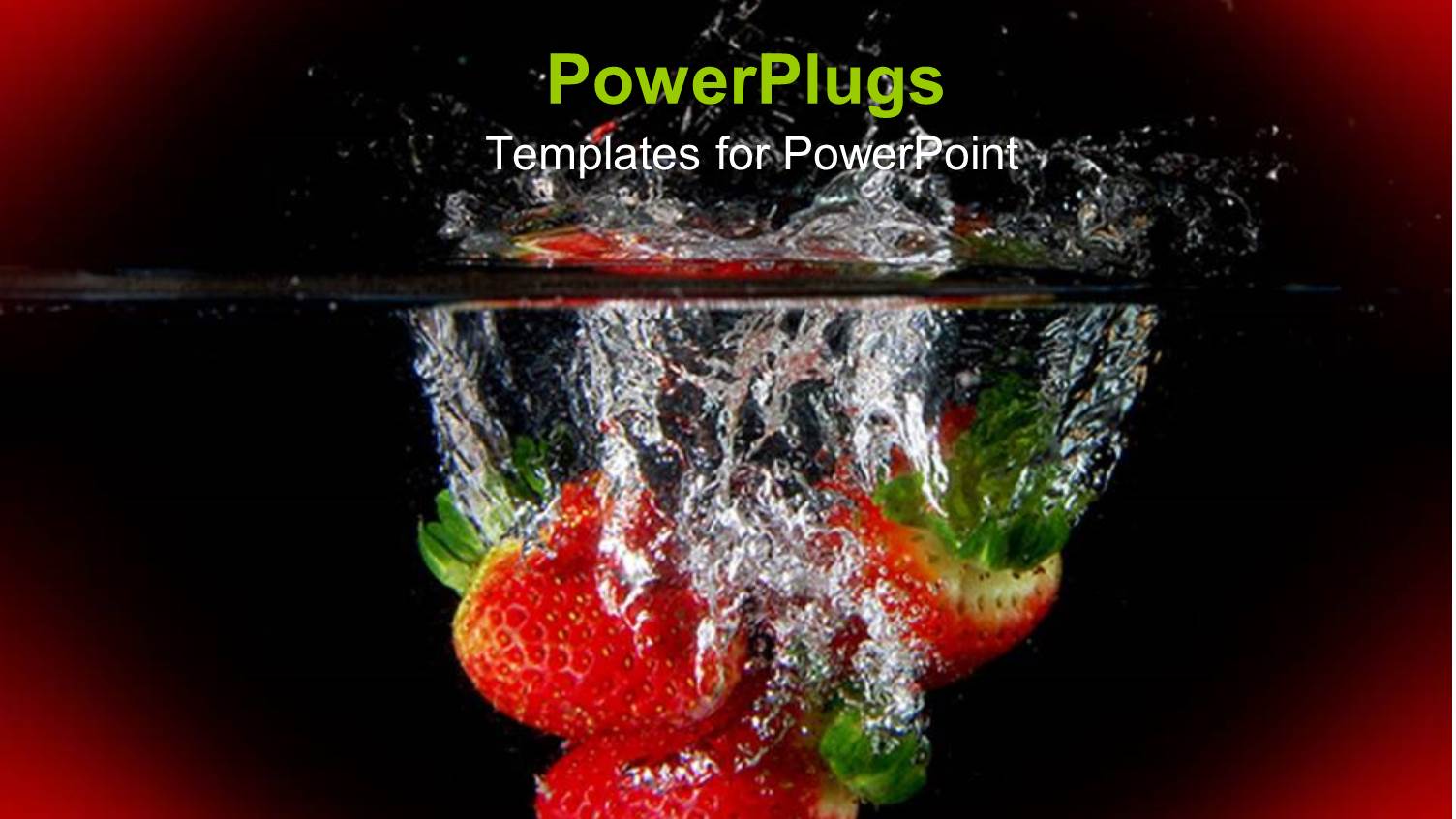 Three Juicy Strawberries in Water on a Red Background