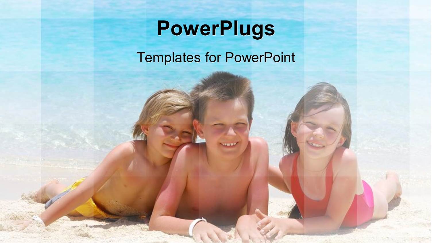 Three Kids Lying on a Beach Smiling Happily and Playing