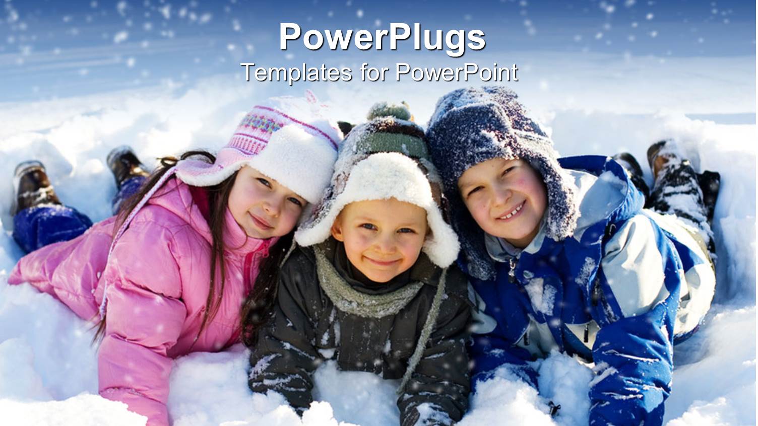 Three Kids Lying Down on Snow