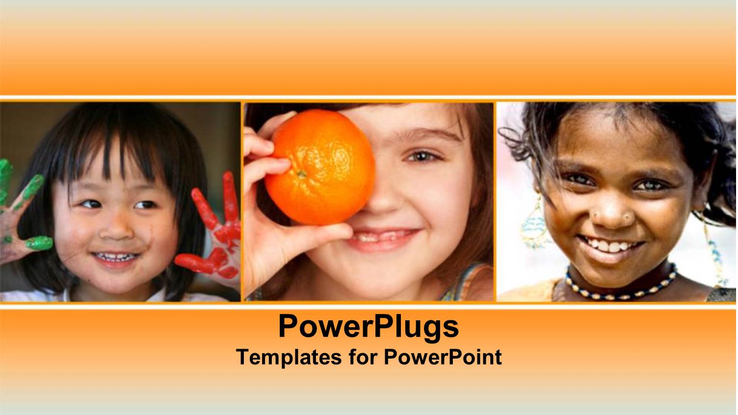 Three Kids with Orange and Bluish Background