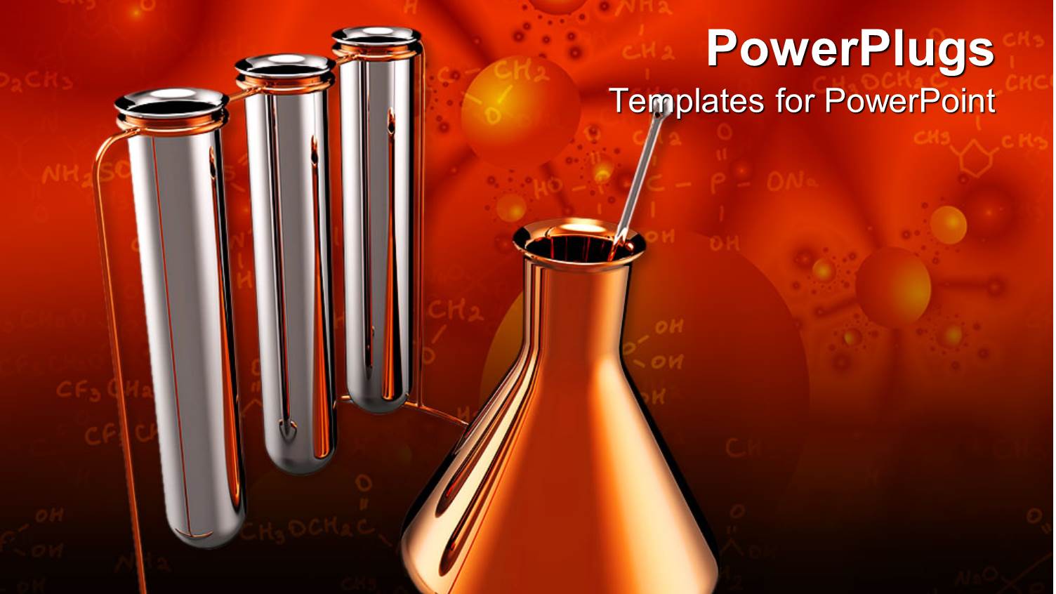 Three Labouratory Test Tubes with a Flask on a Red Bckground