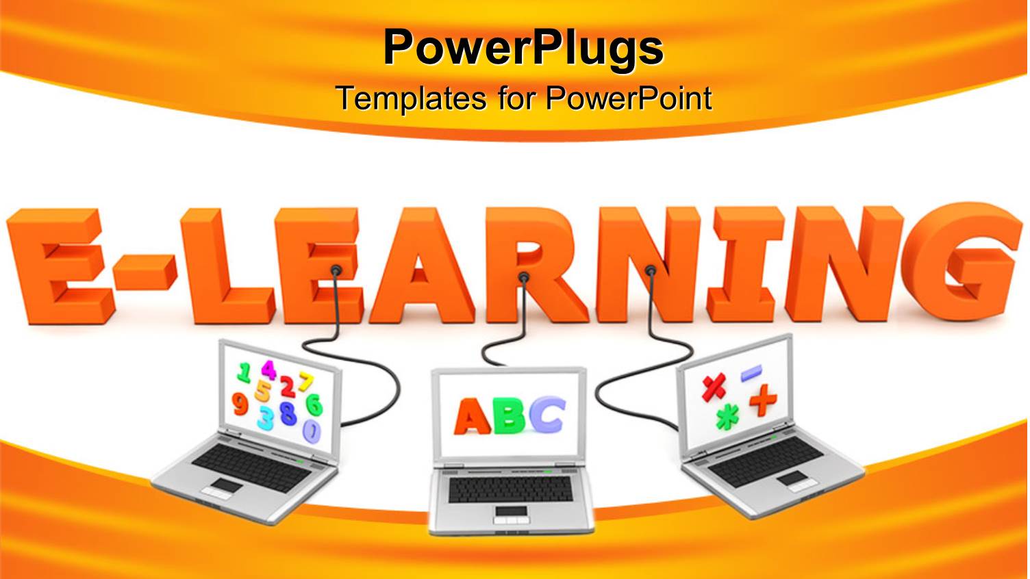 Three Laptops with Numbers and Letters Plugged into E-Learning