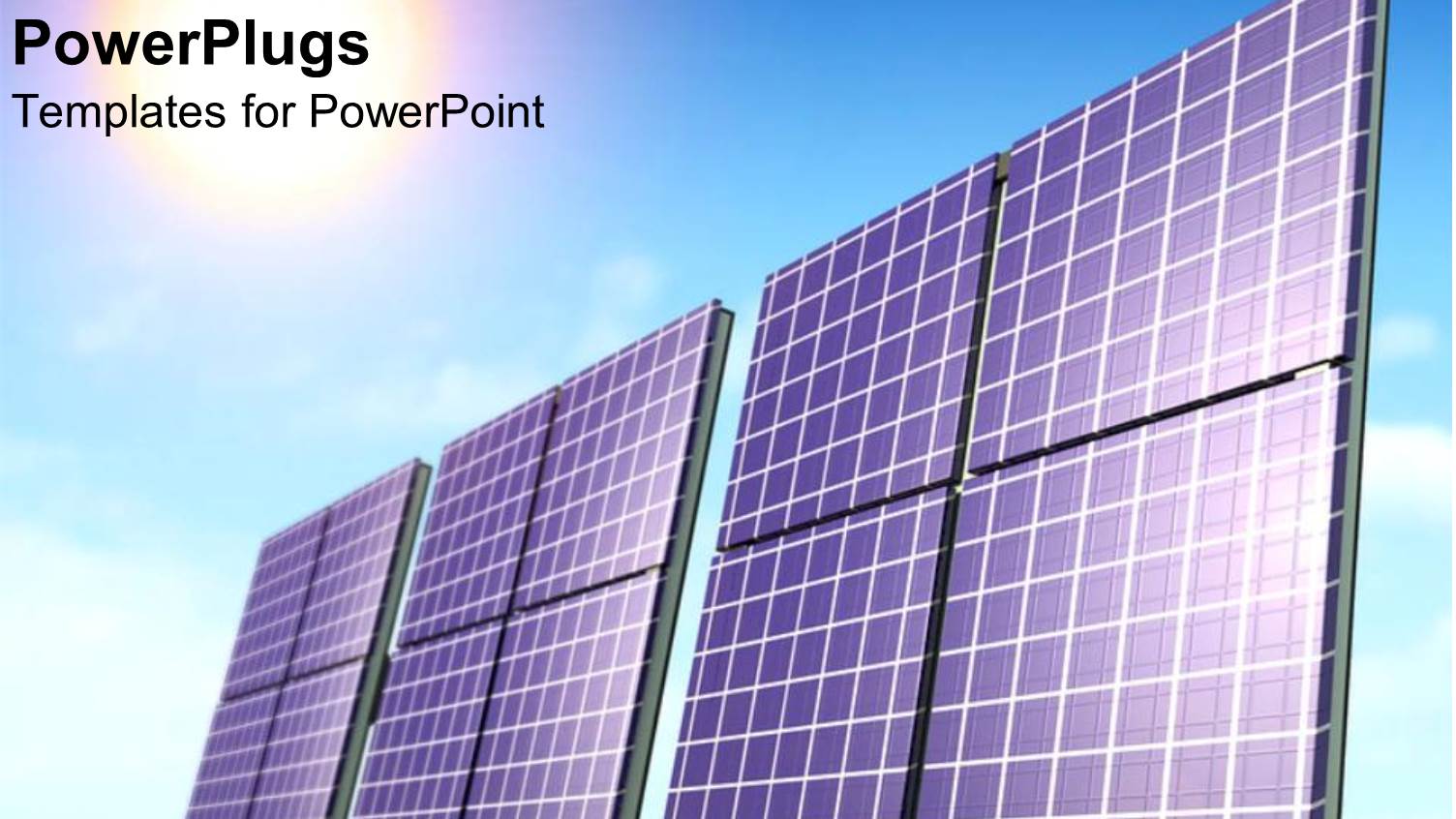 Three large Black Solar Panels on a Clear Blue Sky