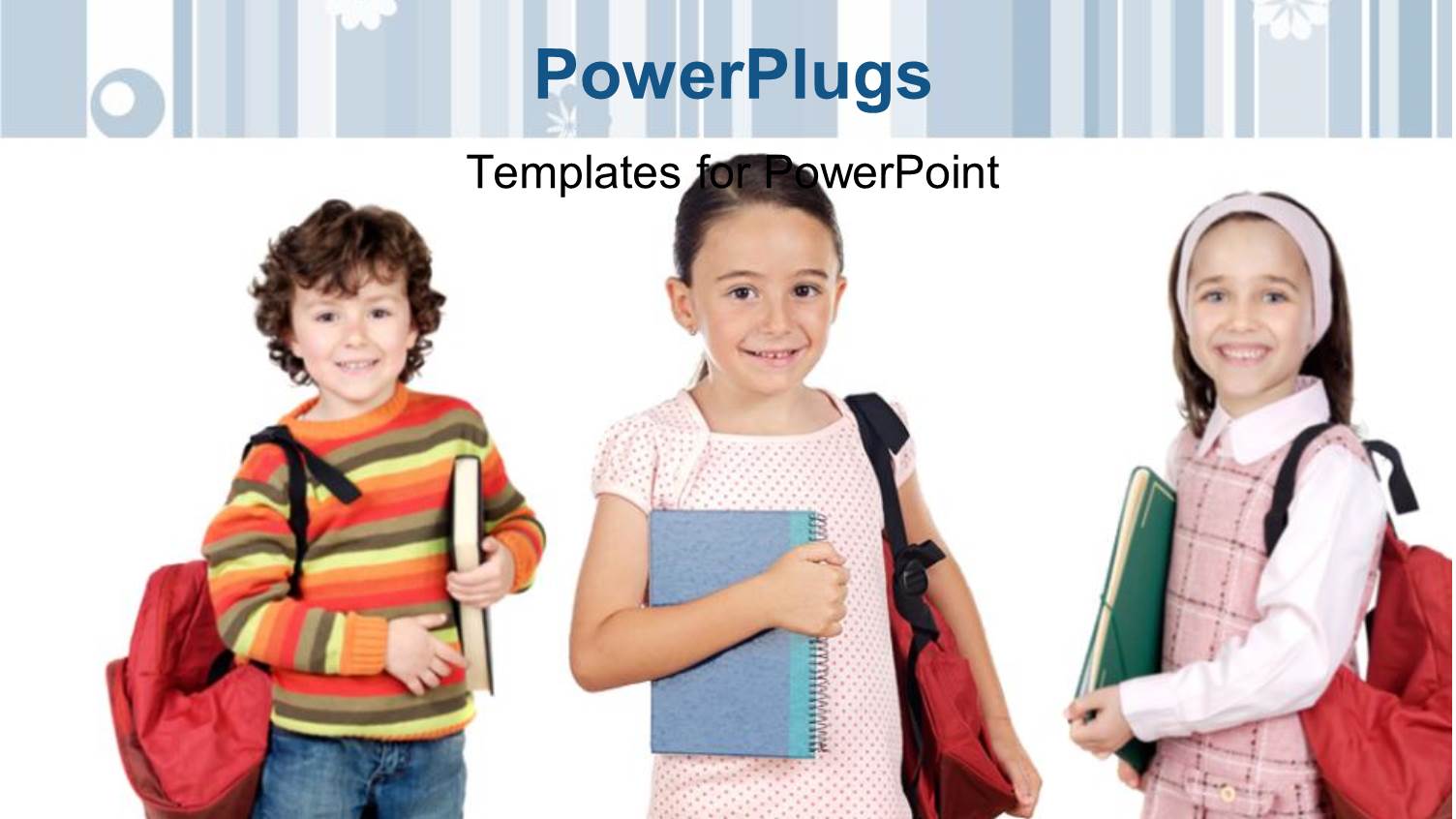Three little Kids with Backpacks Dressed for School on White Background