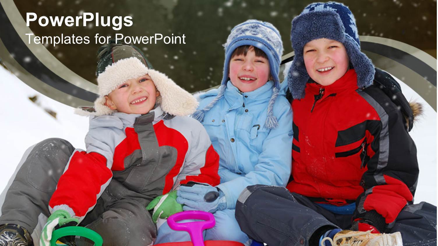 Three little Kids Dressed Up in Thick Sweaters Smiling and Playing Under Snow