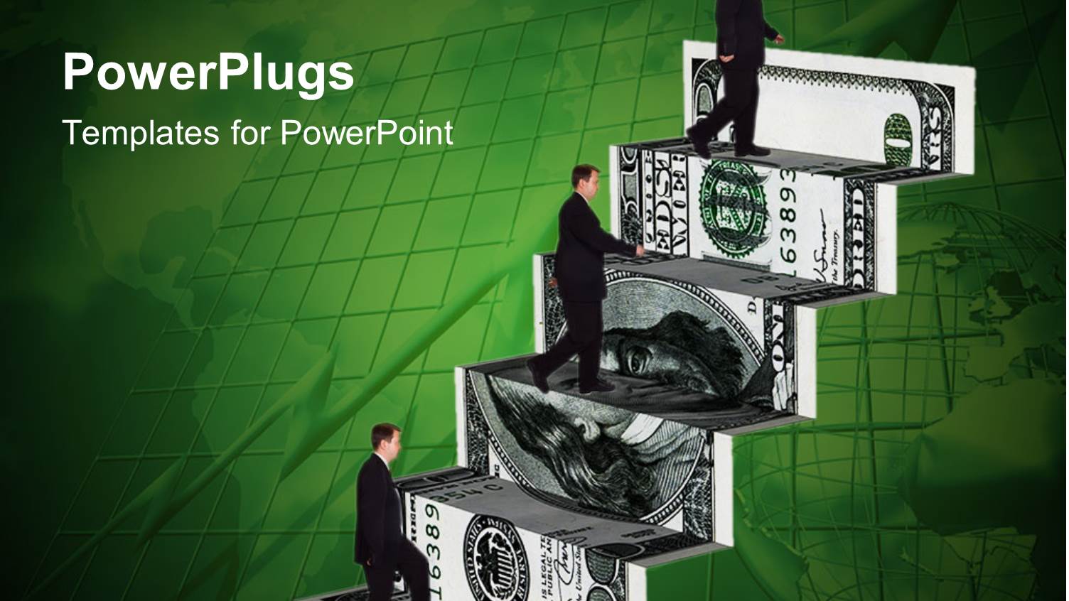 Three Men in Business Suits Climbing Stairs Made from Folded Hundred Dollar Bill