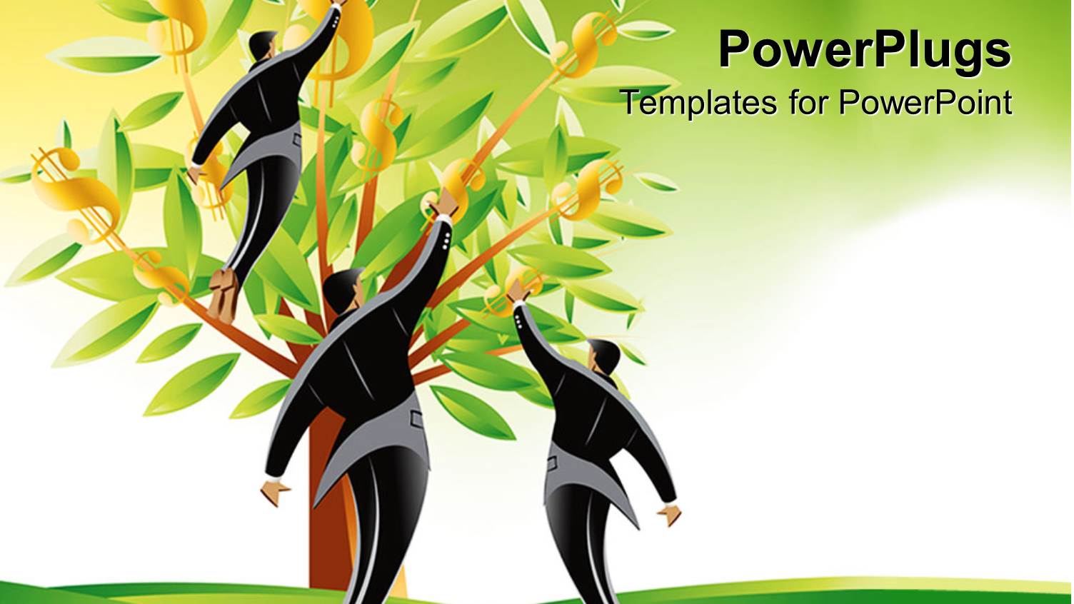 Three Men Picking Dollar Signs from Tree