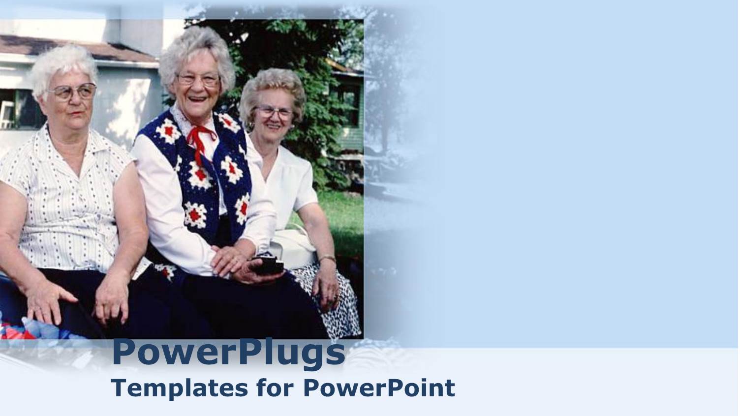 Three Old Age Women with Houses in the Background