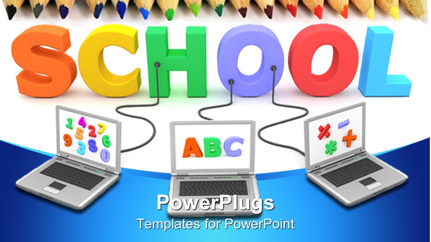 Three Open Laptops with Letters Numbers and Math Signs Plugged into Word School