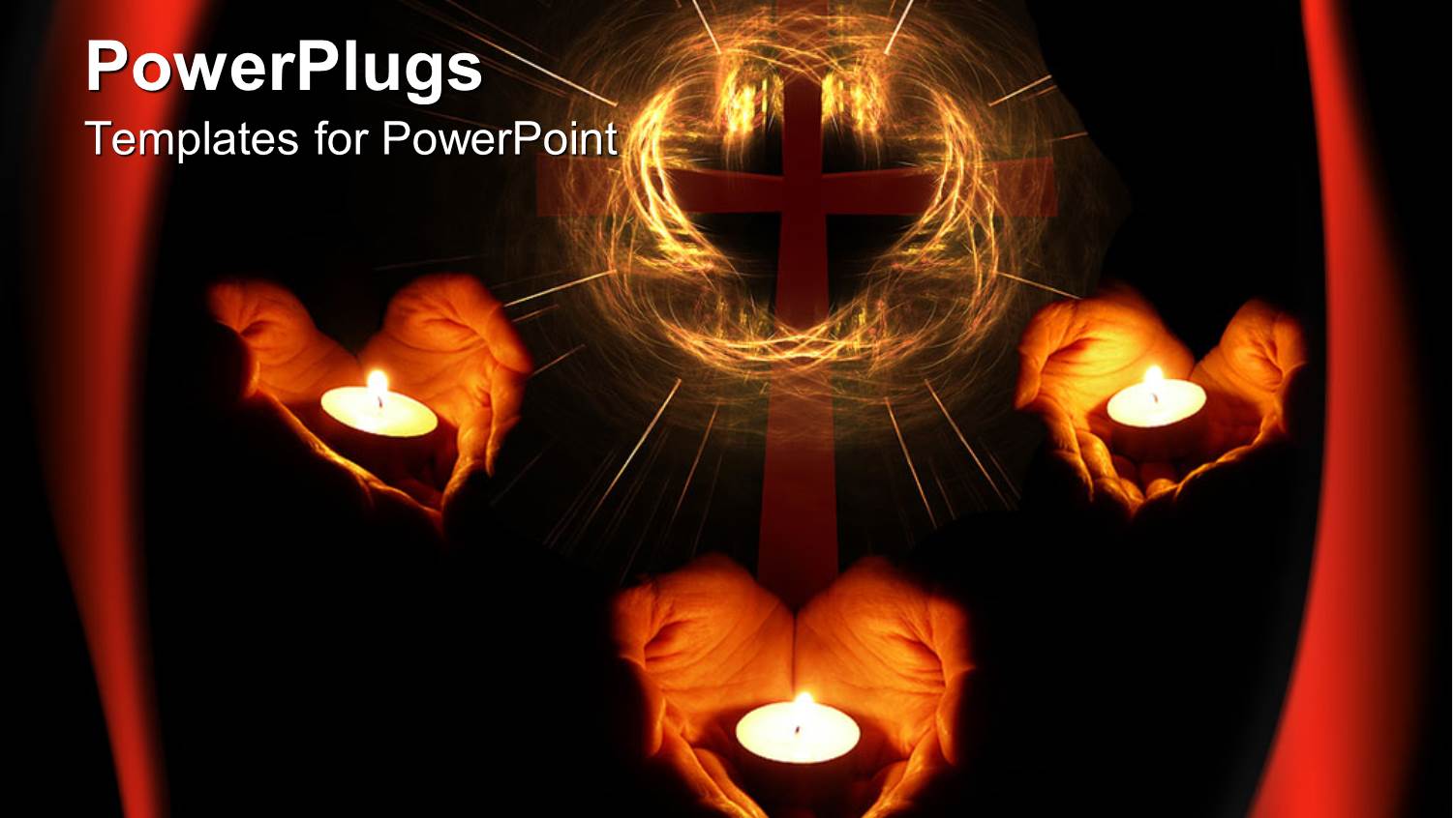 Three Pairs of Heart Shaped Hands Holding Candles with a Cross