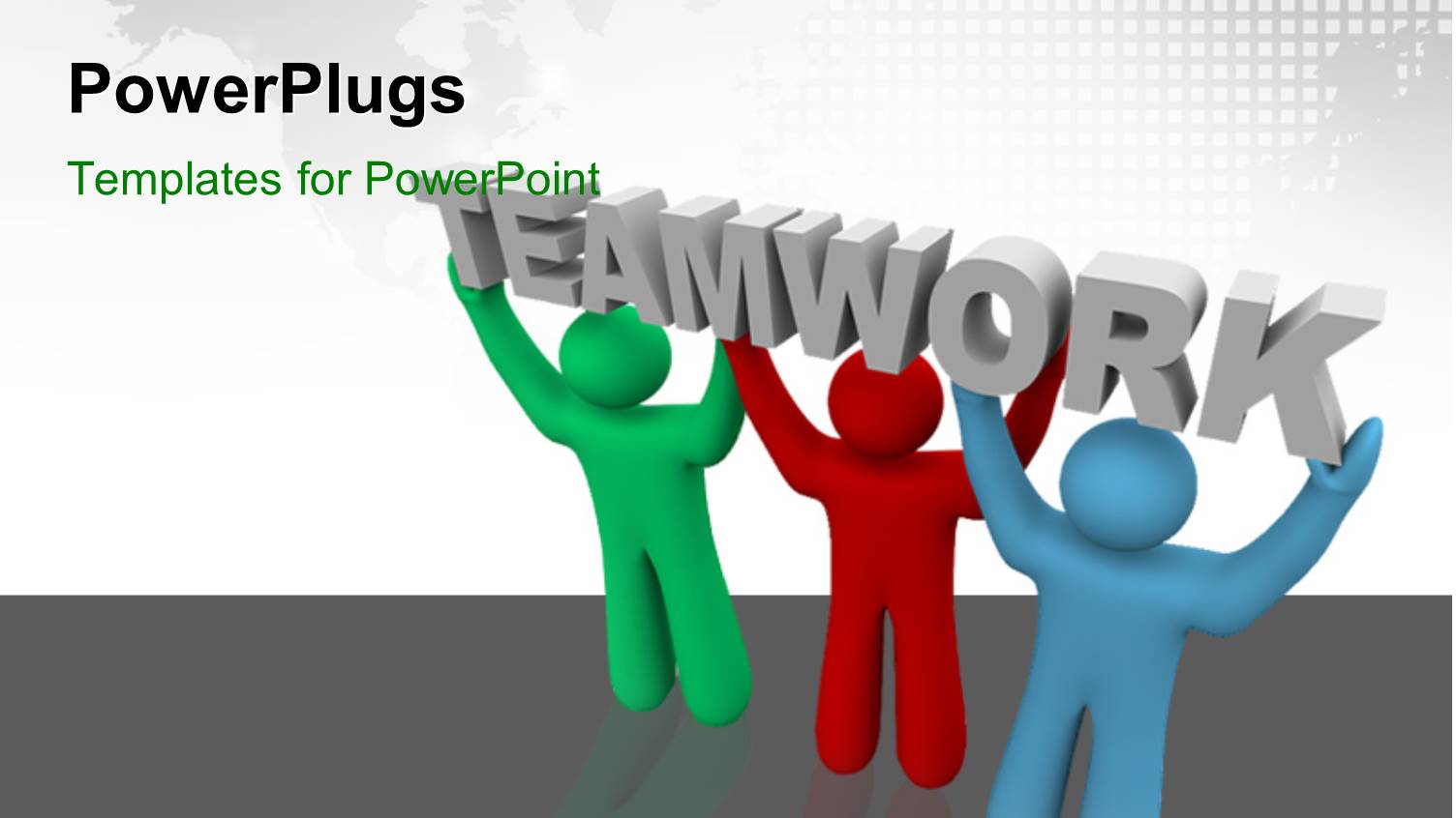 Three People Carrying the Word Teamwork with Map in the Background