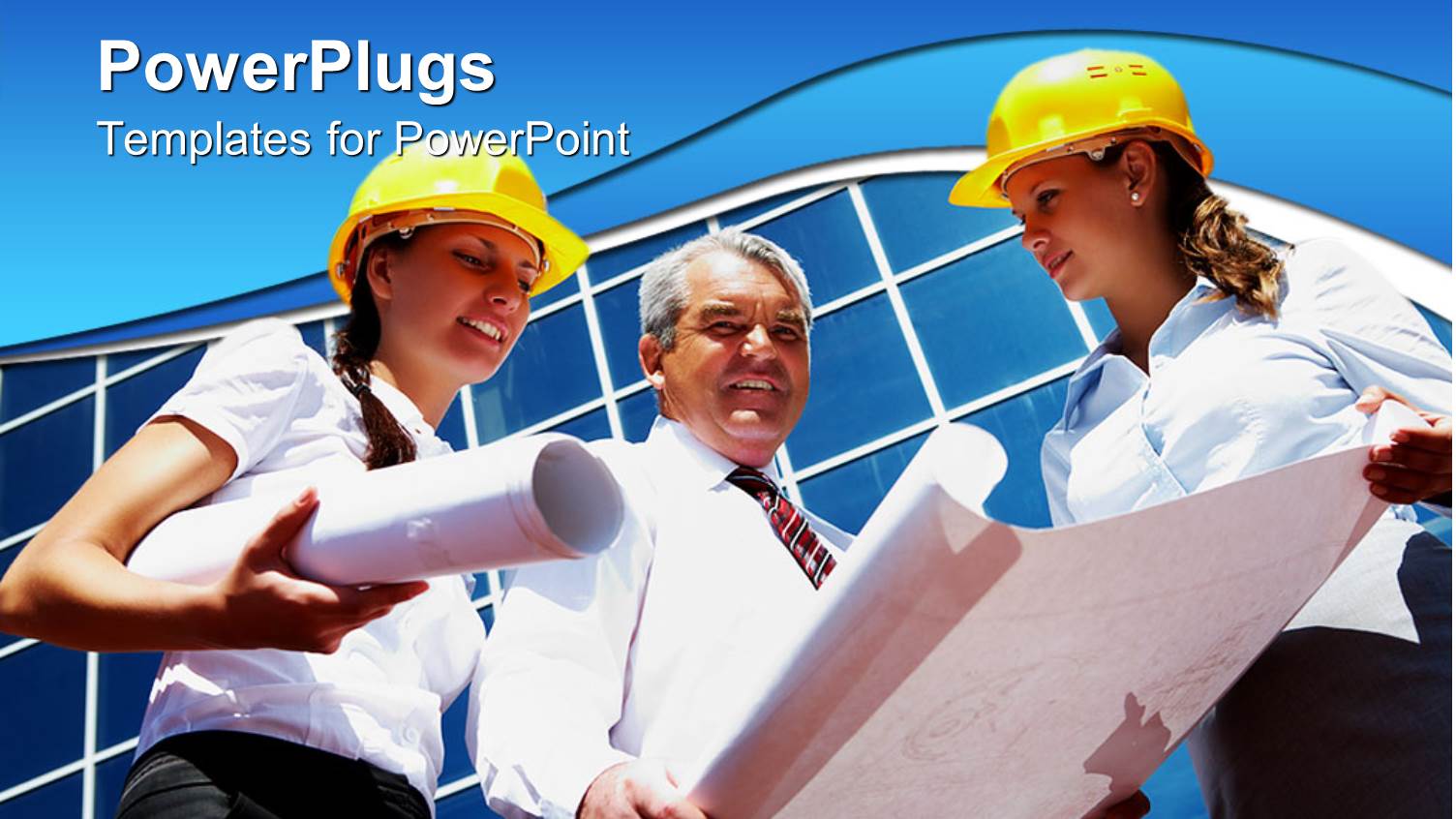 Three People in Construction Helmets Looking at a Report