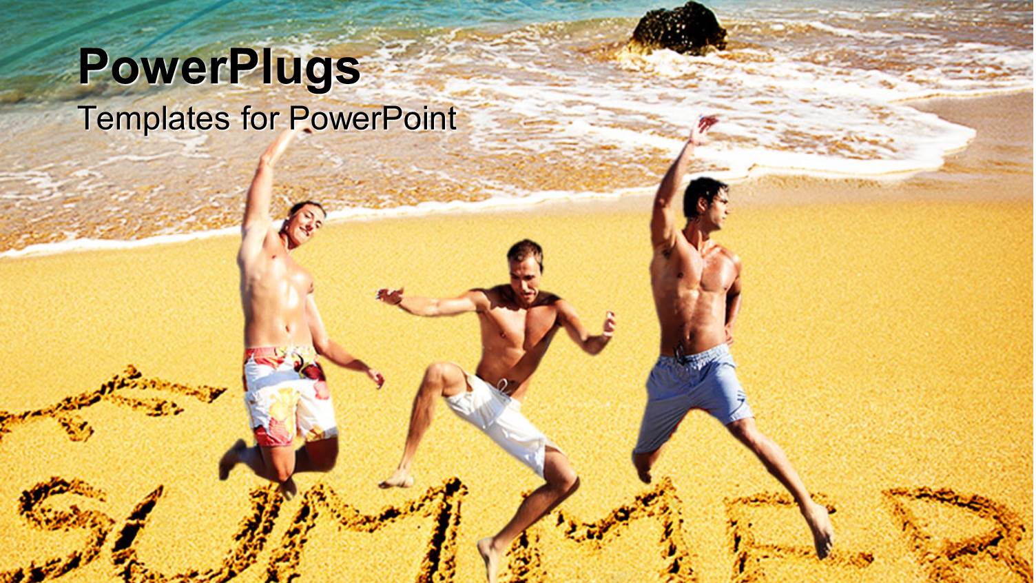 Three Persons Jumping in the Air with Sea in the Background