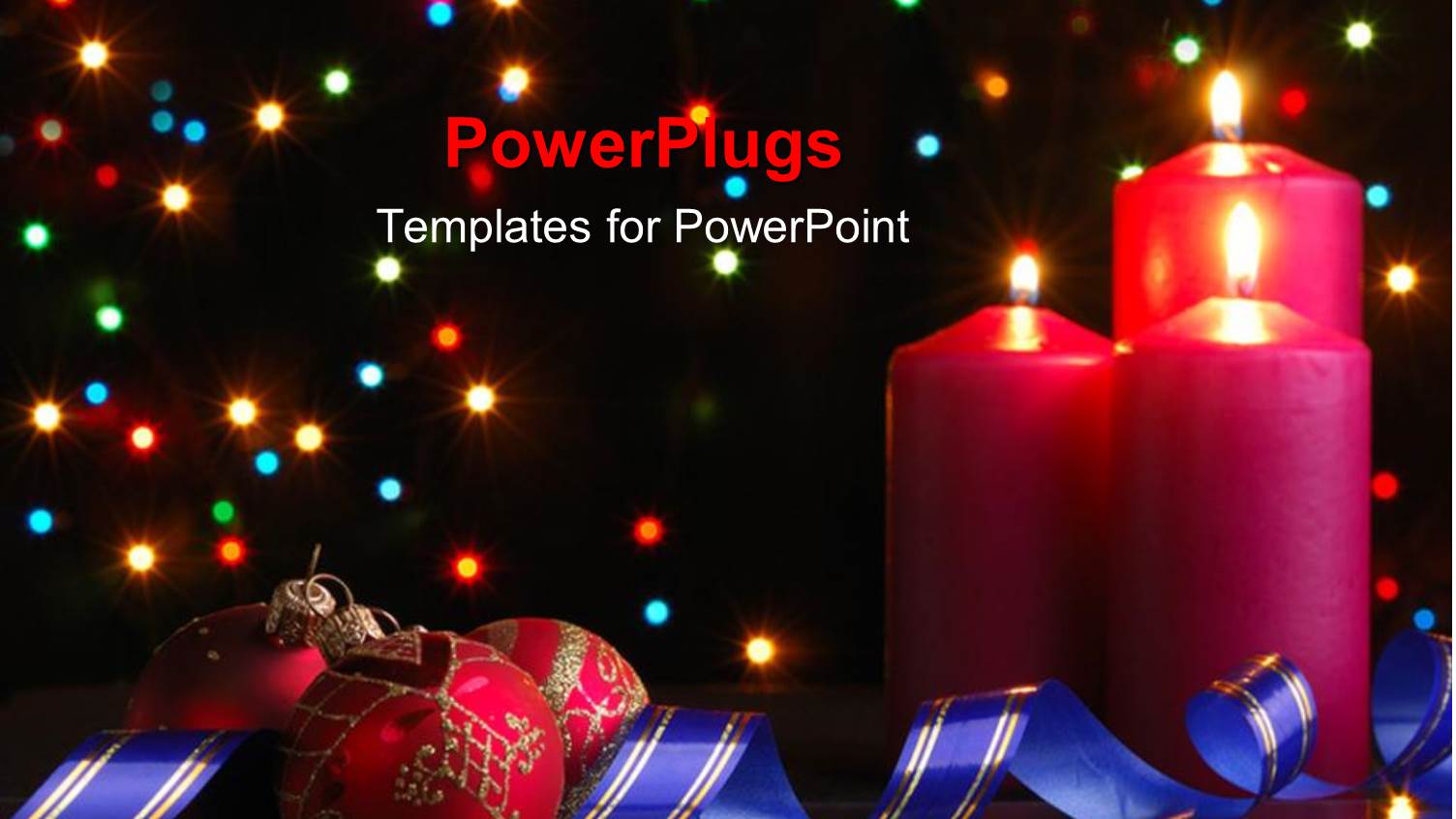 Three Red Candles and Ornaments on a Black Background