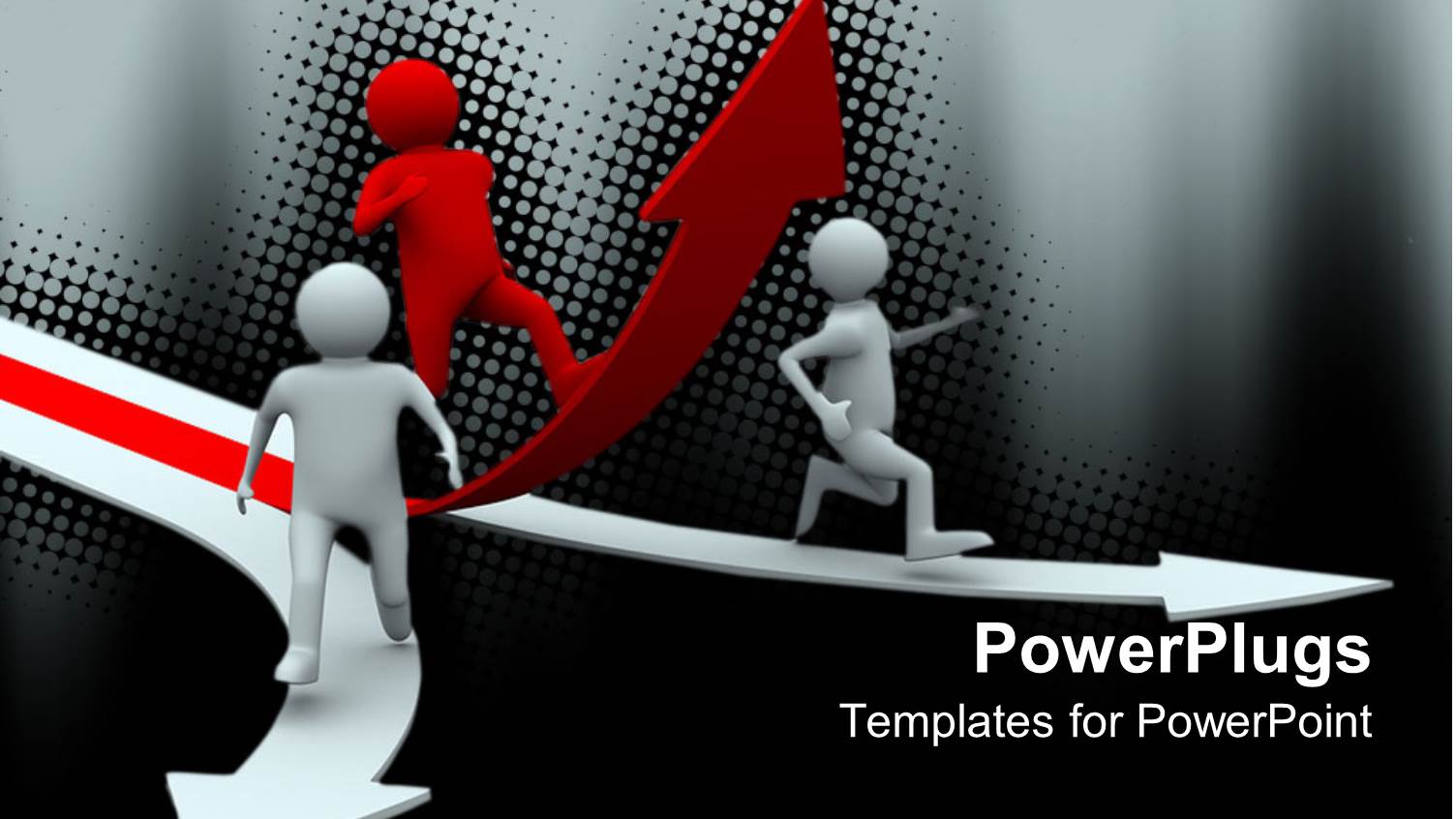 Three Red and White Animated Human Figures Running on Arrows