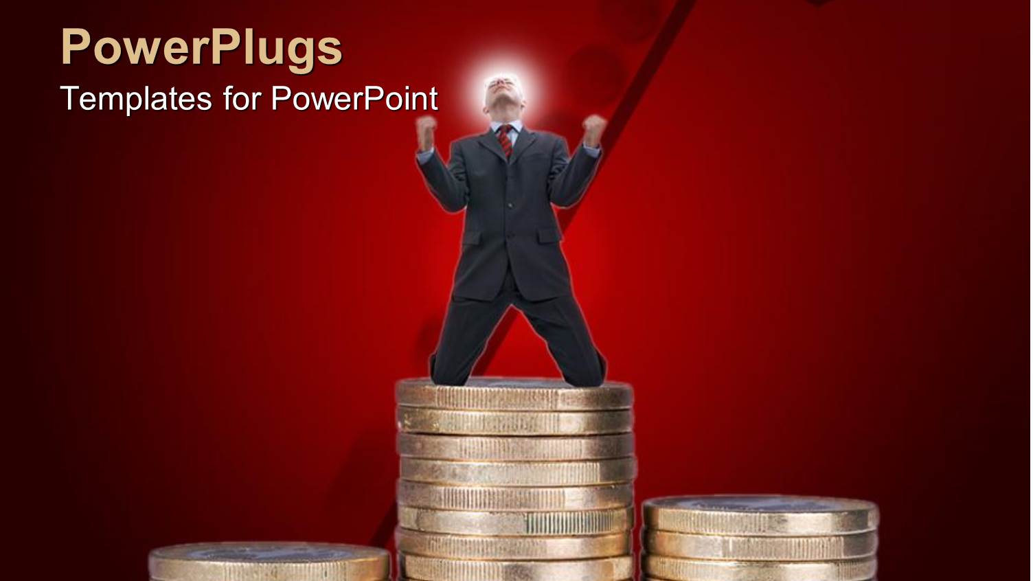 Three Stacks of Gold Coins with a Human Kneeling in the Center One