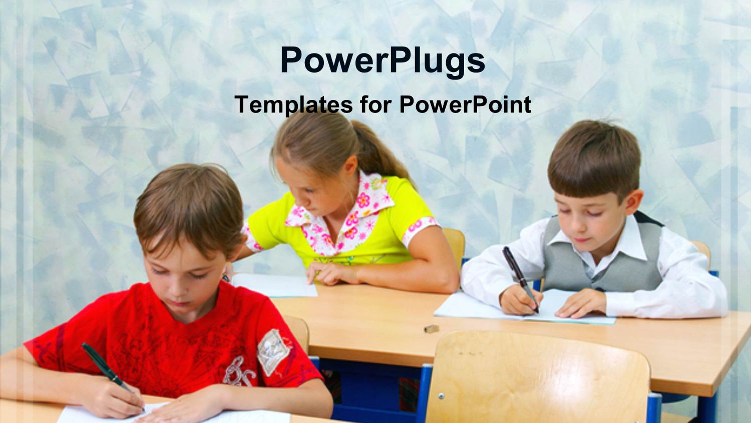 Three Students Hard at Work in Classroom