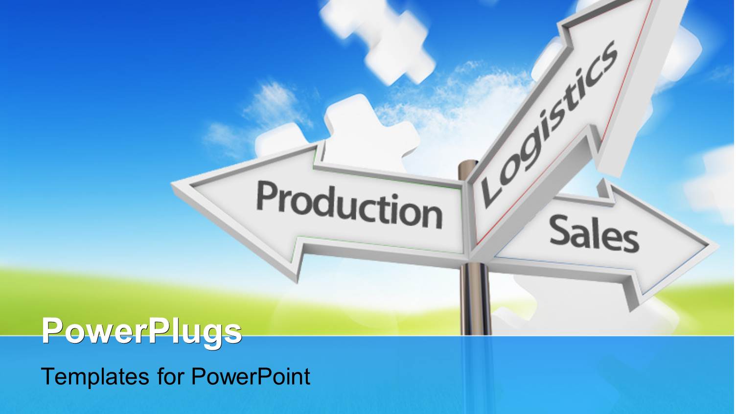 Three Way Intersection Road Sign with Business Functions as Directions and Puzzles Flying in Different Direction in the