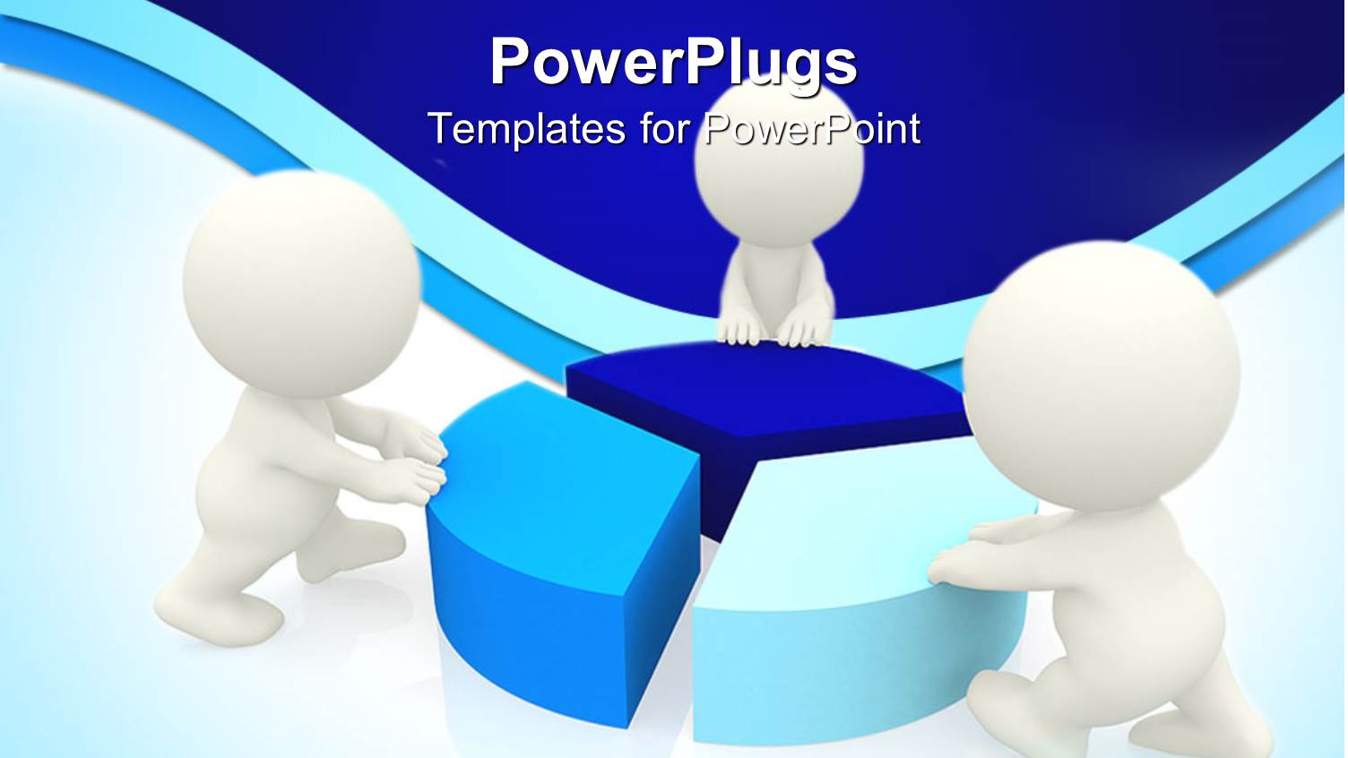 Three White Colored Characters Holding Three Parts of a Pie Chart