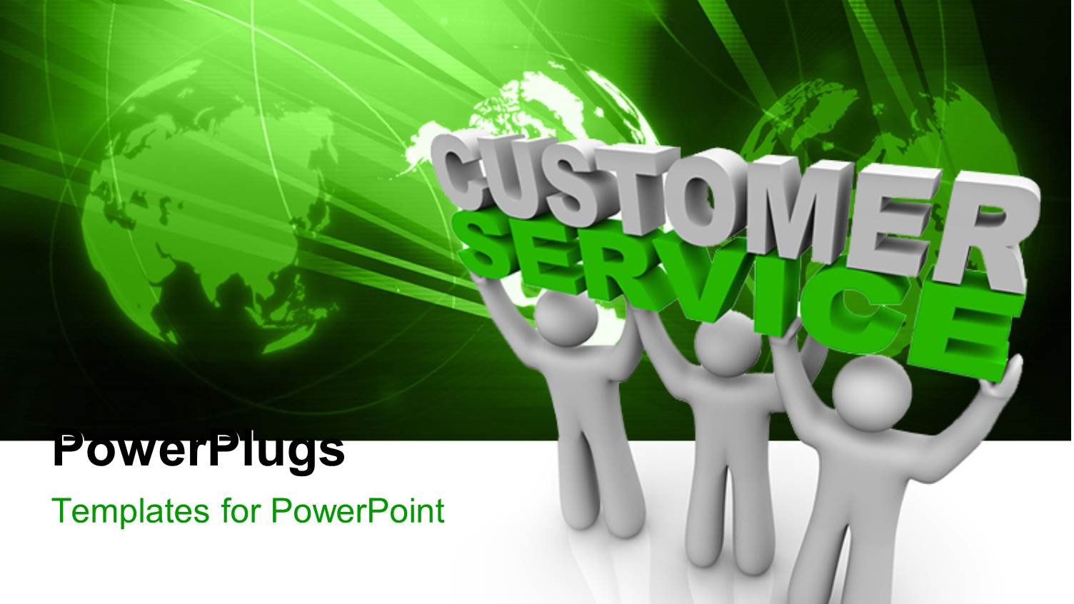 Three White Figures Holding Words Customer Service in Front of Globes