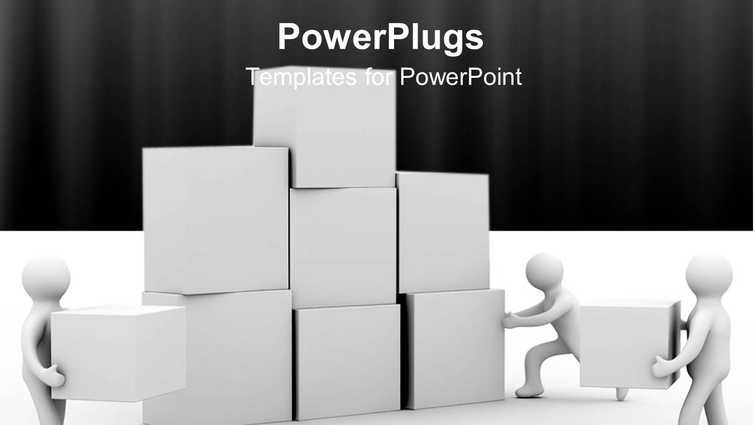 Three White Figures Working Together to Build Wall of Blocks