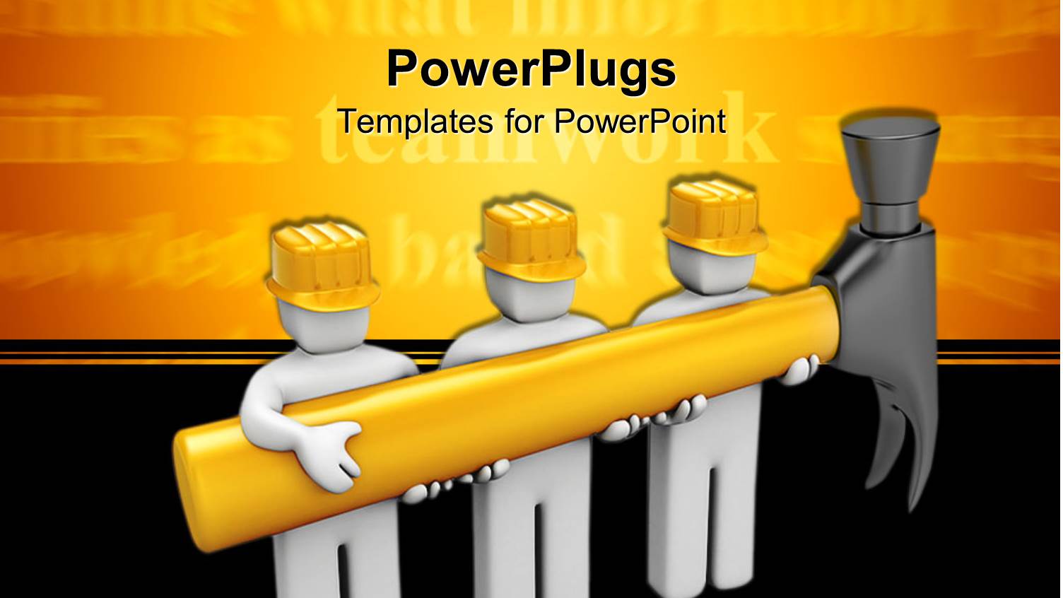 Three White Human Figures with Yellow Caps Holding a Hammer