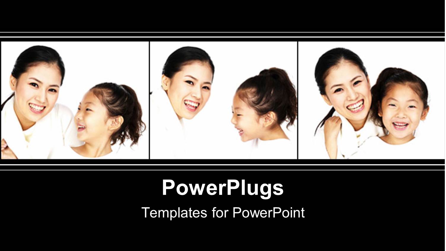 Three White Tiles with a Lady and her Daughter Smiling Happily