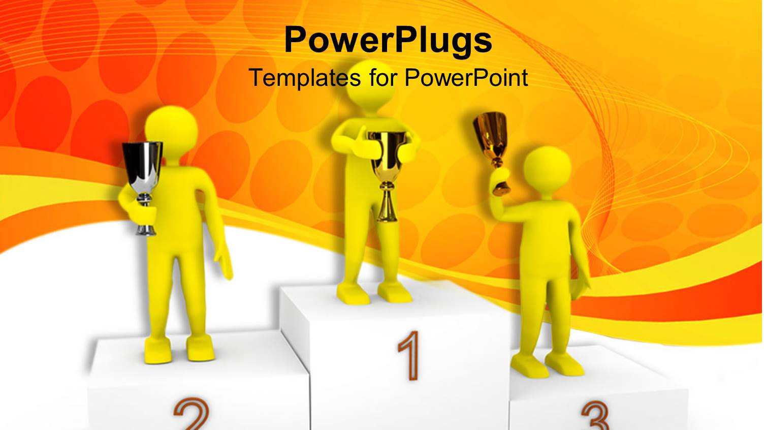 Three Yellow Human Figures Arranged on a Numbered Trophy Stage