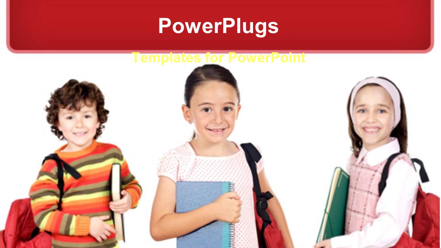 Three Young Children with School Books and Bags Smiling