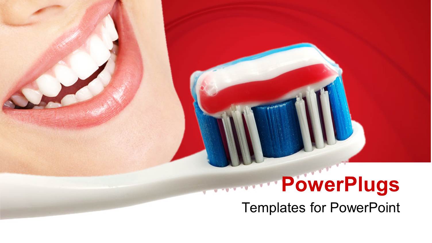 Toothbrush with Toothpaste Next to Smiling Woman in Red Background