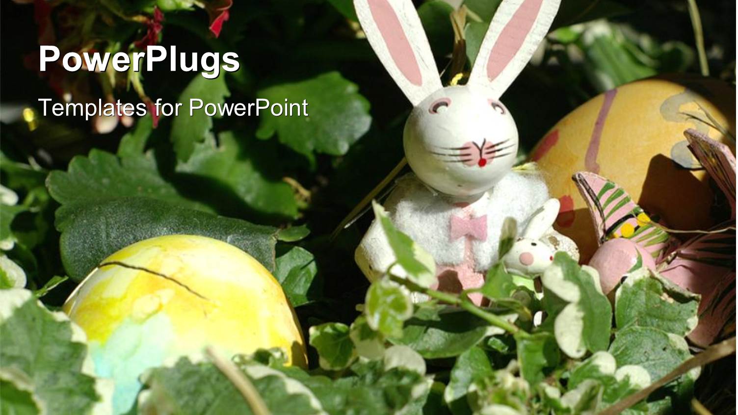 a Toy Easter Bunny with Two Cracked Easter Eggs 