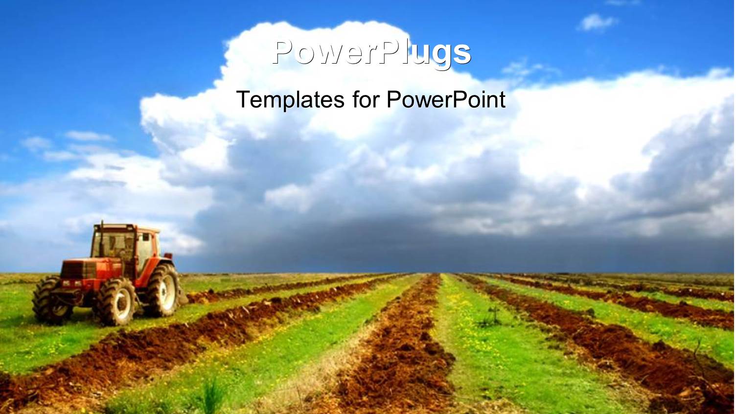 a Tractor in a Field with Clouds in the Background
