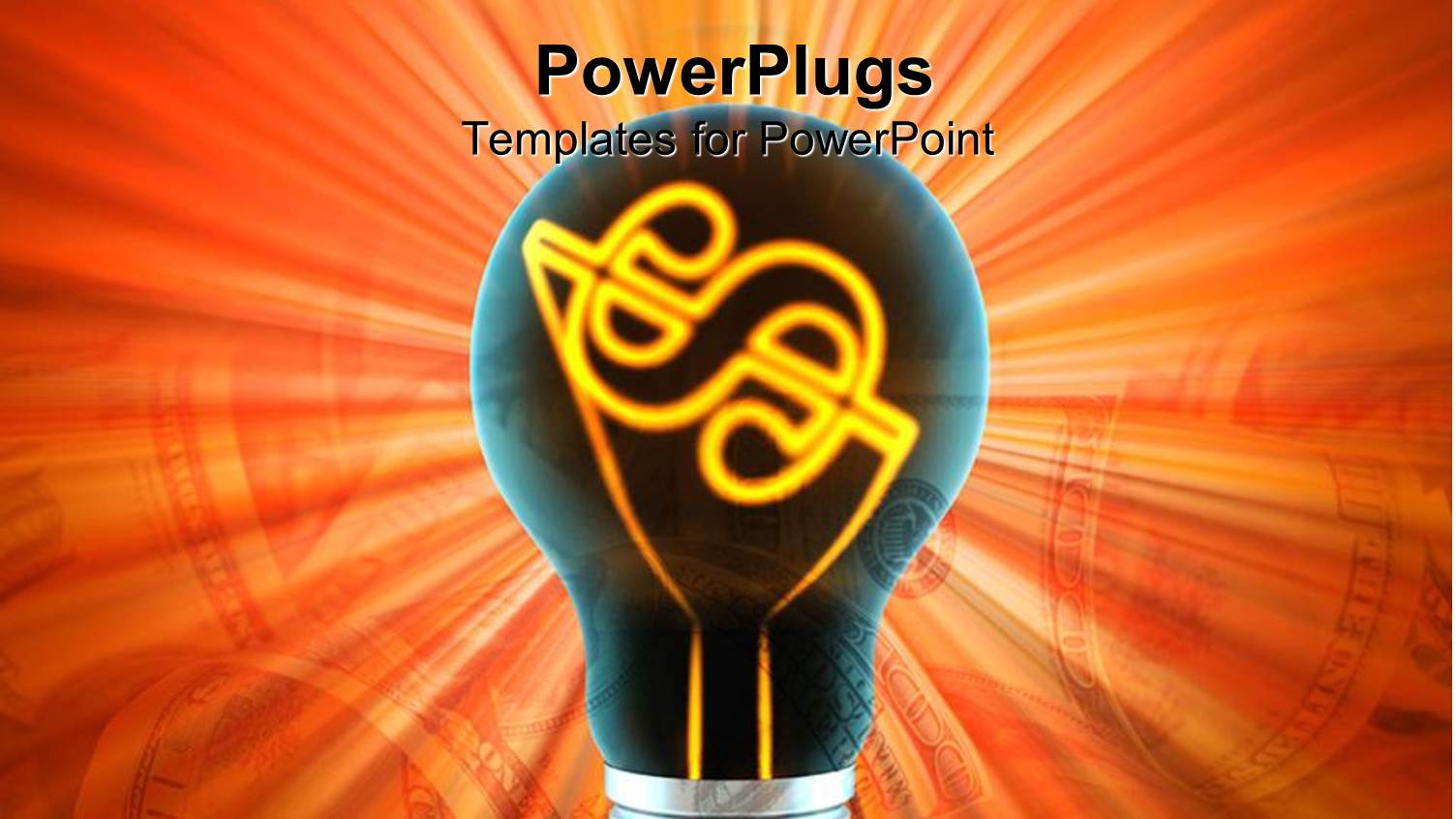 Traditional Light Bulb with Glowing Dollar Sign Inside it and Dollar Bills on Orange Background