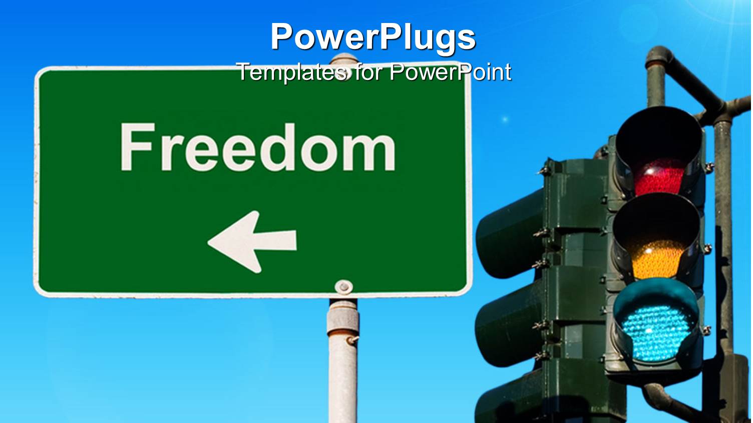 Traffic Light Beside a Freedom Signpost