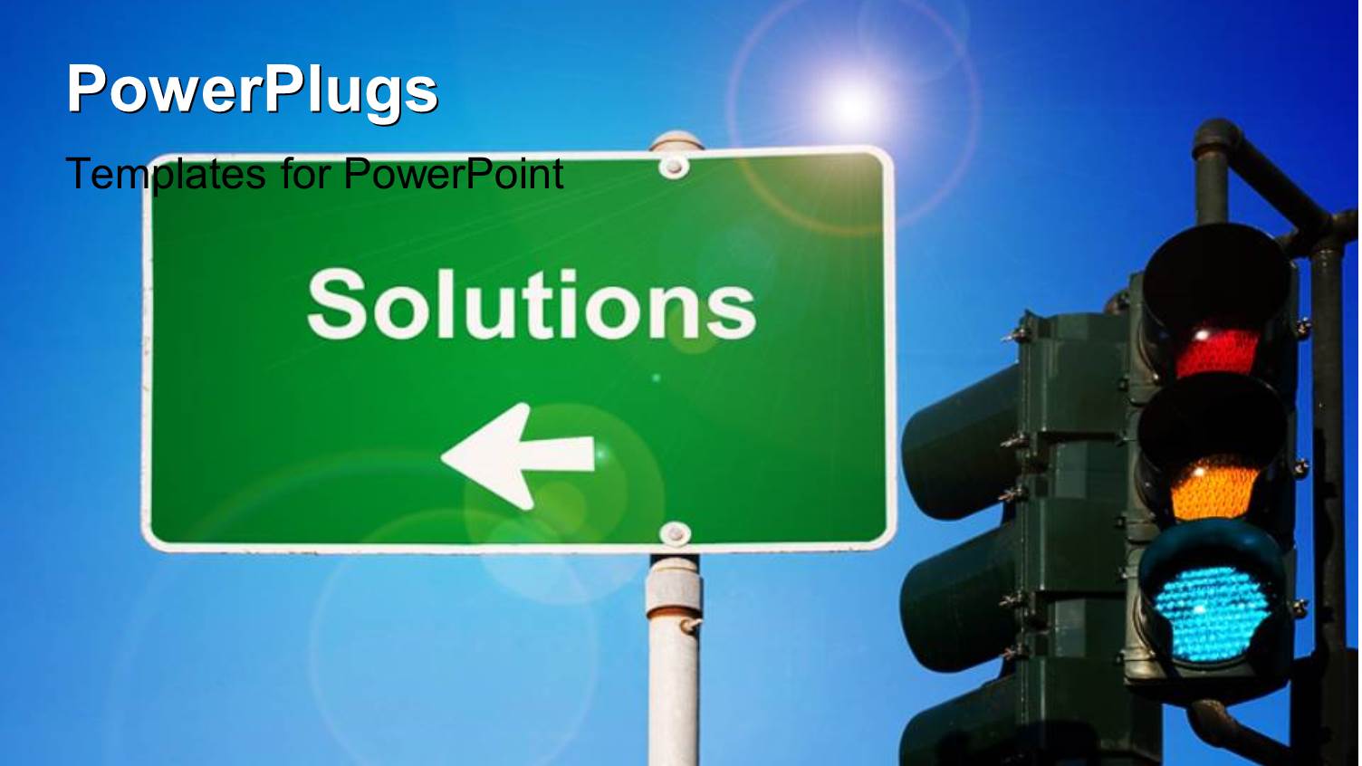 Traffic Light on Green with Signpost Directing Towards Solutions 