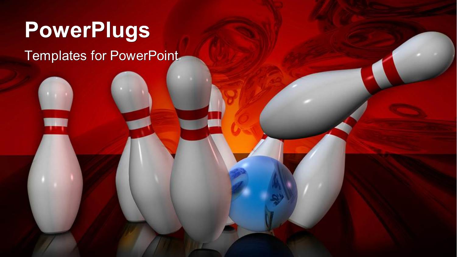 Transparent Blue Bowling Ball Knocking Down some Bowing Pins