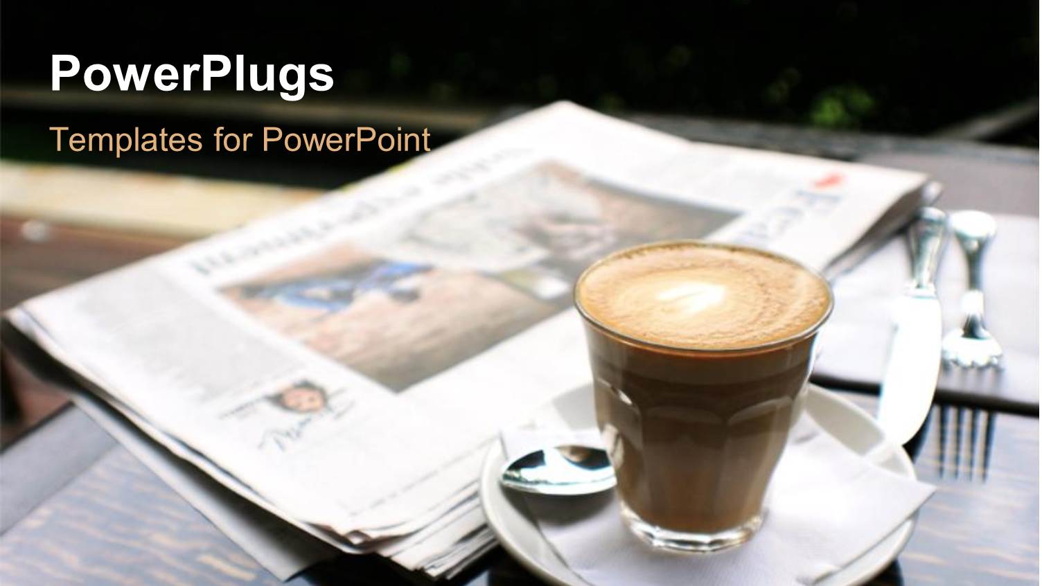 Transparent Cup of Coffee in White Saucer with Newspaper on Table