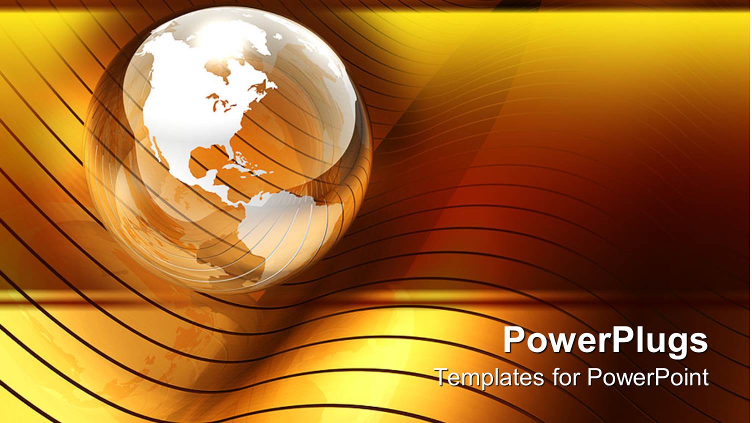 Transparent Glossy Globe on Top of Golden Wave Pattern Orange and Yellow Background