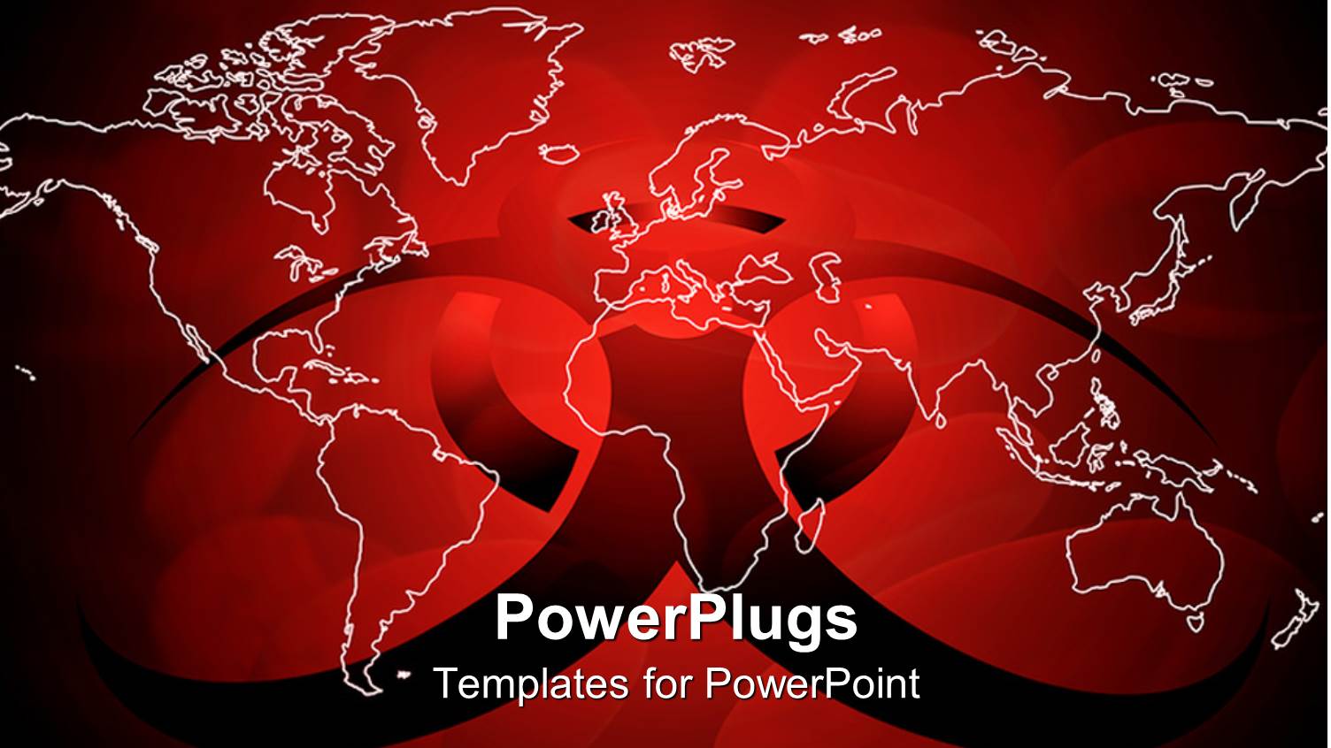 Transparent World Map in White Margins on Dark Red Virus Sign on Red Background