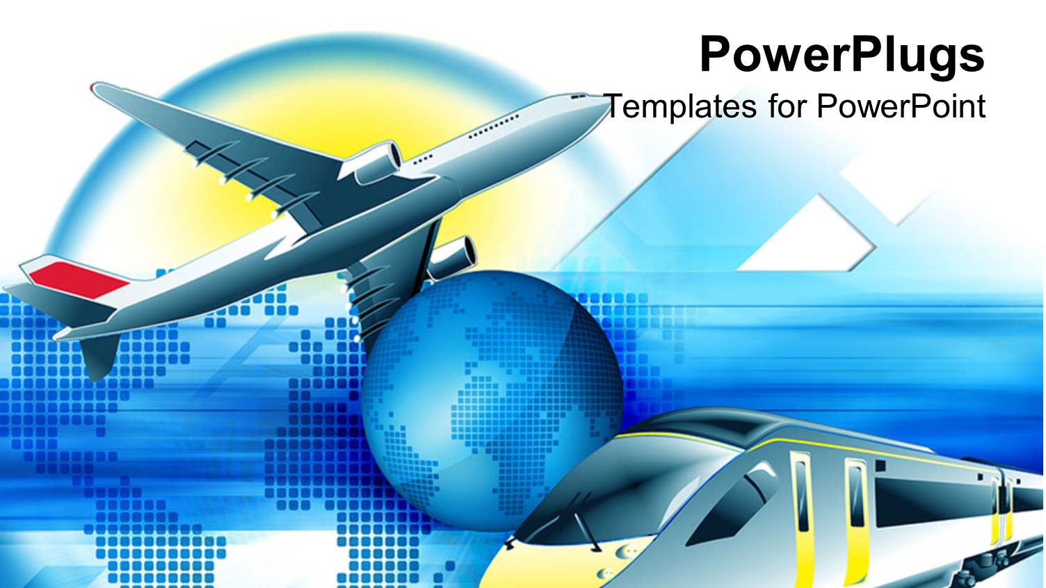 Travel Theme with Modern Train and Flying Airplane and Blue Planet Earth in the Center