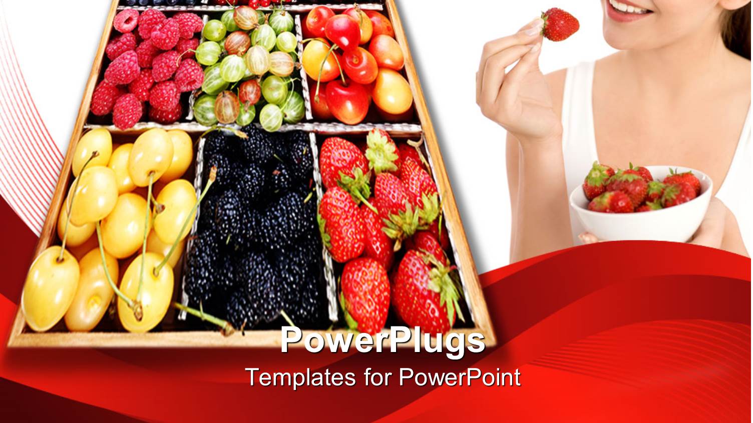 a Tray with Different Types of Fruits and a Smiling Lady