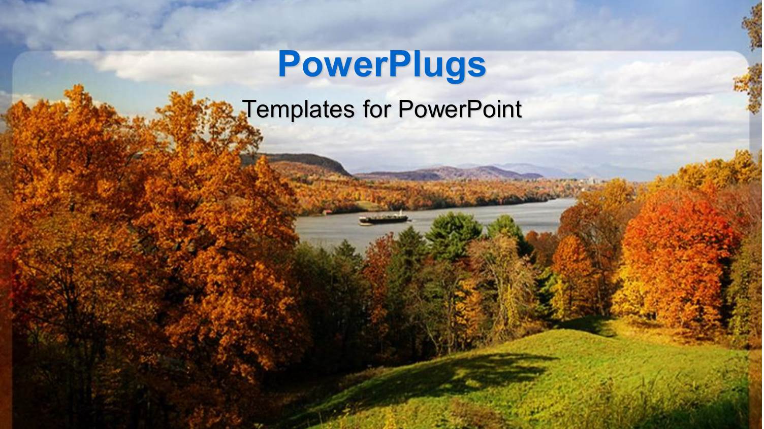 Trees Along Riverbank in Autumn, Blue Sky